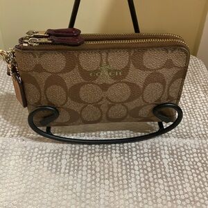 Coach Signature double zipper wristlet